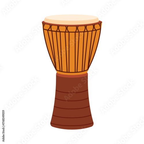 Colorful isolated djembe drum from Mali for music education, culture, and African percussion vector illustration