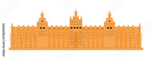 Isolated flat design of the Great Mosque of Djenne Mali famous mud architecture vector illustration