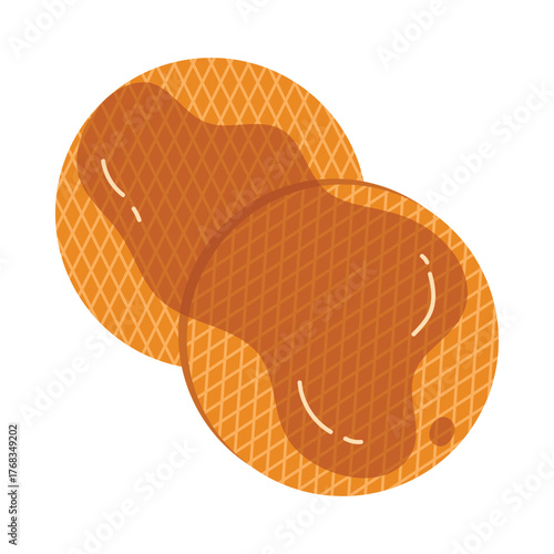 Crispy caramel filled Dutch stroopwafels isolated on white background for food design vector illustration