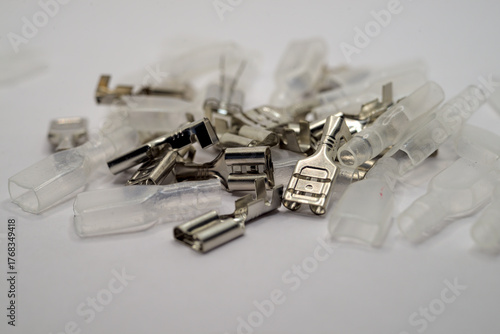 Brass female connectors isolated on white background