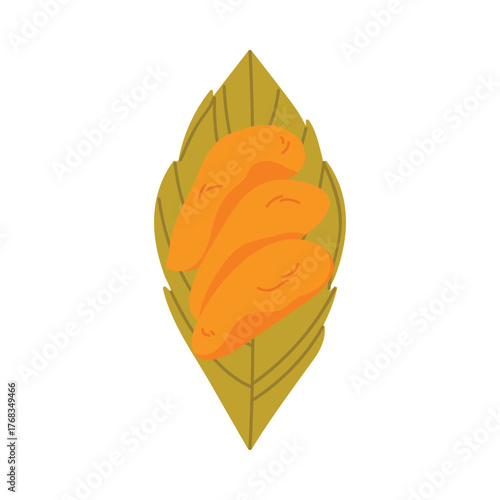 Traditional Nigerian moi moi food served on a leaf, isolated on white background vector illustration
