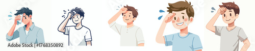 vector of a man wiping sweat gesture