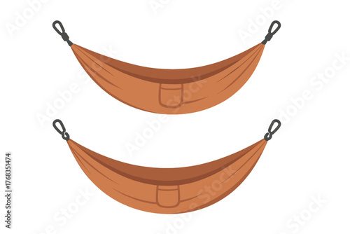 Two brown portable nylon camping hammocks suspended for outdoor relaxation