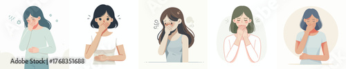 vector of a woman gesture covering his mouth in nausea