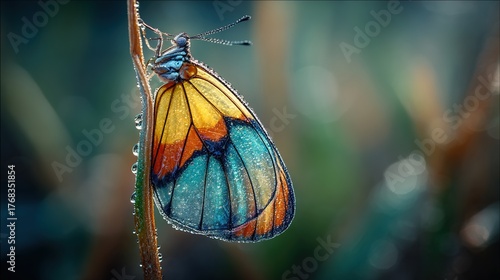 metamorphosis. Butterfly emerging from a cocoon with wings unfolding for the first time in morning sunlight. wildlife magazines, conservation campaigns, designed for wildlife conservation campaigns.
