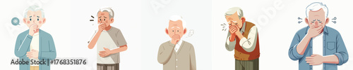 vector of a grandfather gesture covering his mouth in nausea