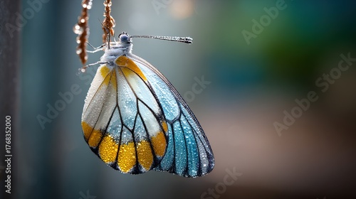 metamorphosis. Butterfly emerging from a cocoon with wings unfolding for the first time in morning sunlight. wildlife magazines, conservation campaigns, designed for wildlife conservation campaigns.