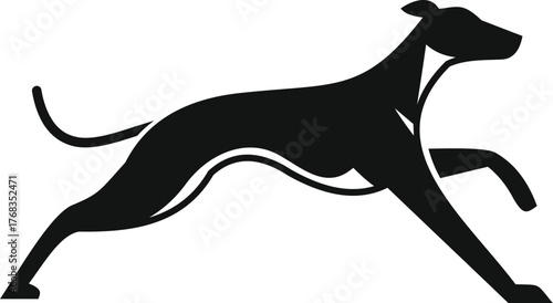 Minimalist vector illustration of a greyhound running fast, creating a dynamic and elegant silhouette