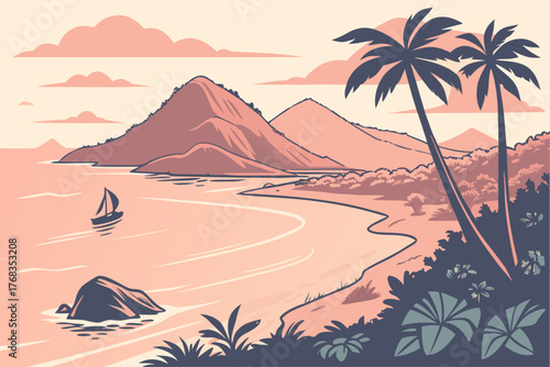 Flat design of Lanikai twin islands sunrise pastel tone
