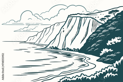 Minimal vector of Molokai island cliffs and ocean reflections
