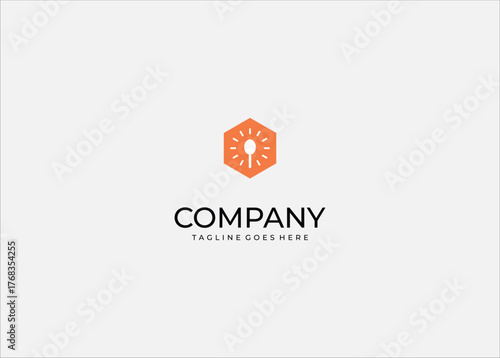 Stylized Spoon and Shine Vector Logo in Hexagon Shape for Food Cooking Recipe Review Gourmet Restaurant or Modern Culinary Kitchen Brand Identity