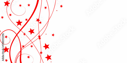 Red swirls and stars border design on white background for celebration and festive occasions