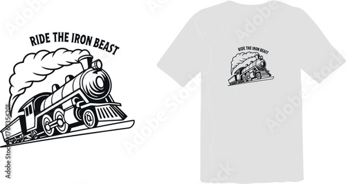 Ride The Iron Beast: Vintage Steam Train Logo for Apparel and T-Shirt Print