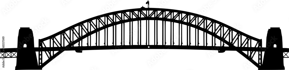Fototapeta premium Harbour bridge silhouette. The image shows a black silhouette of the Sydney Harbour Bridge, an iconic steel arch bridge in Sydney, Australia. Vector clipart illustration design.