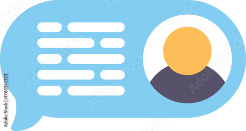 Blue speech bubble showing online chat with user profile, concept for instant messaging service or social media