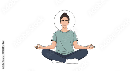 Serene Meditation Illustration A Peaceful Individual Finds Inner Harmony and Balance Through Mindful Yoga Practice for Mental Wellness