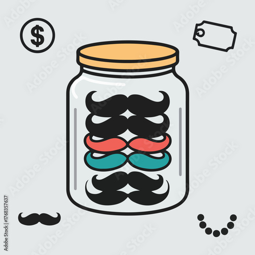 Movember charity and awareness vector collection including mustache balloons, banners, ribbon badges, typographic posters, cartoon characters, seamless patterns, flat solid-color design