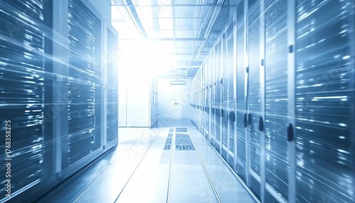 Wallpaper Mural Futuristic Server Room with Bright Light and Data Flow. Torontodigital.ca