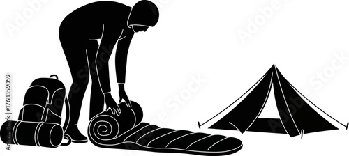 solitary traveler thoughtfully organizes gear, embracing the call of nature