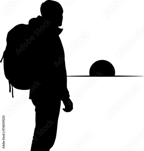 backpacked figure stands alone, anticipating the silent rise of a new day