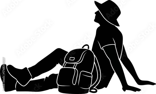 adventurers restful pause, gazing skyward, contemplating the next path