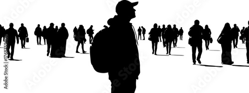 individual gaze surveys the path forward through lifes dynamic rush