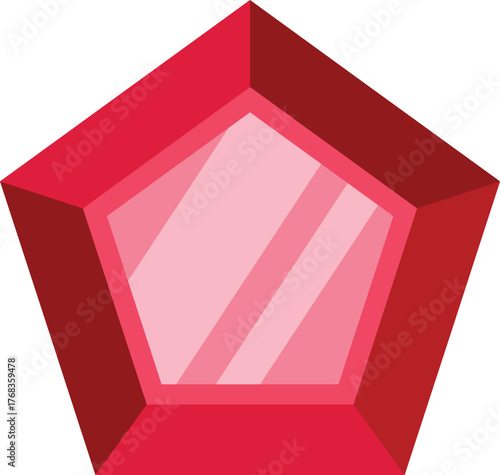 Red gemstone with five facets is shining brightly
