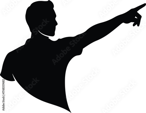 Leader Pointing Forward Silhouette, Vision, Direction, Progress, Teamwork, Coaching, Business Leadership, Vector, Minimal Design