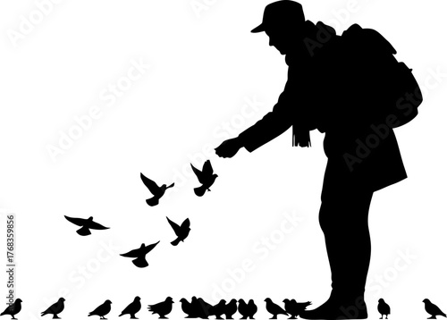 urban serenity kind stranger feeds flock, a moments gentle connection