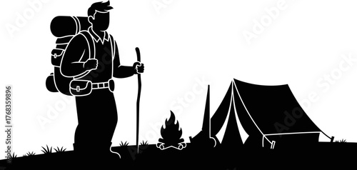 wilderness explorer finds tranquil camp, embracing natures call with joy