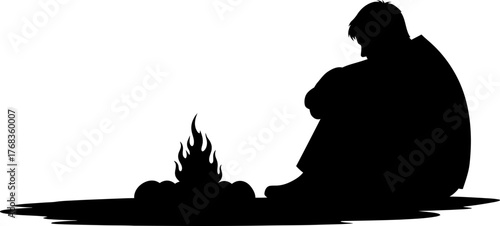 a quiet vigil solitary figure reflects upon life beside warming flames