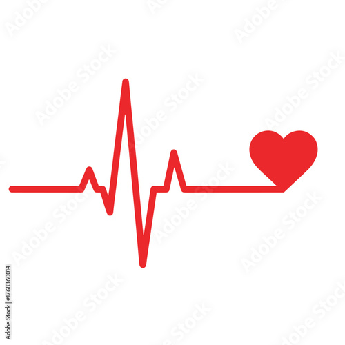 Red electrocardiogram line with heart symbol on white background vector
