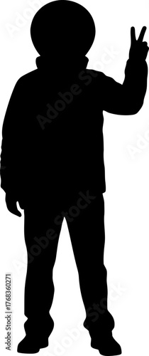 bold figure makes peace sign, spreading goodwill across infinite possibilities