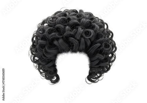 Dark curly wig isolated on transparent background