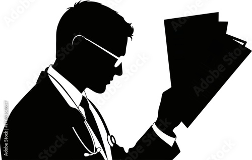 physicians focus diligently examining medical records for comprehensive patient understanding