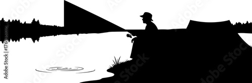 waterfront vigil patient angler awaits natures gifts by lakeside tent