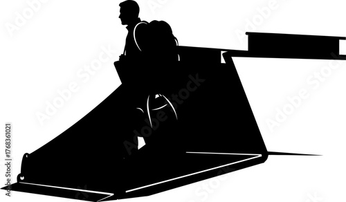 explorers departure silhouette steps forward onto ramp, beginning grand voyage