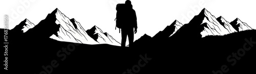 peak aspiration hikers silhouette stands against mountains, an enduring human spirit