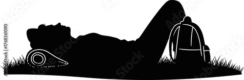 blissful solitude backpacker rests, lost in thought, immersed in natural beauty