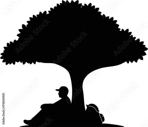 quiet contemplation a traveler finds peace under natures protective canopy