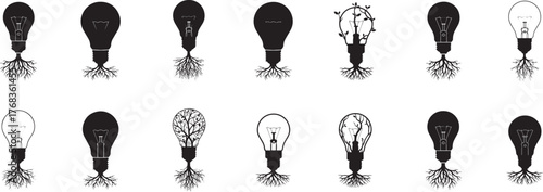 Collection of vintage incandescent light bulbs in a row representing ideas innovation and creativity symbols vector