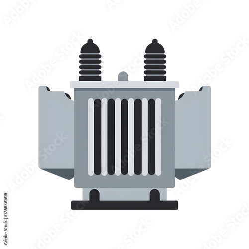 Minimal industrial power transformer icon on transparent background, energy concept