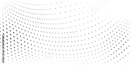 Abstract nice halftone background with wavy surface made of gray dots on white simple. element