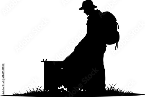 wilderness cuisine backpacker stirs warm sustenance over glowing campfire