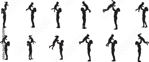 Silhouettes of parents lifting and playing with children capturing cherished family moments and joyful interactions vector