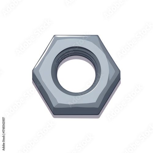 Isolated flat flange nut on transparent background, industrial hardware
