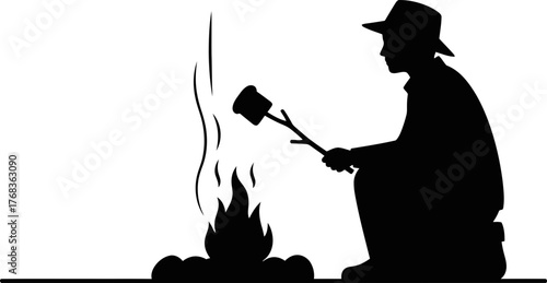 campfire chef roasts sweet treat, embracing rustic outdoor pleasures