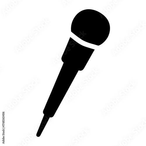 Simple black and white minimalist illustration of a microphone for singing