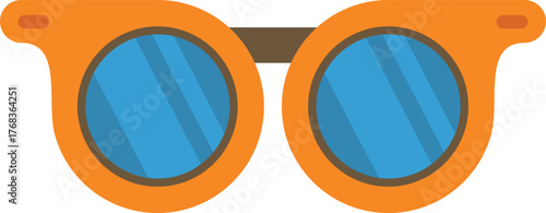 Stylish round orange sunglasses with blue lenses providing protection from the sun