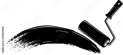 Black paint roller with textured stroke illustration
